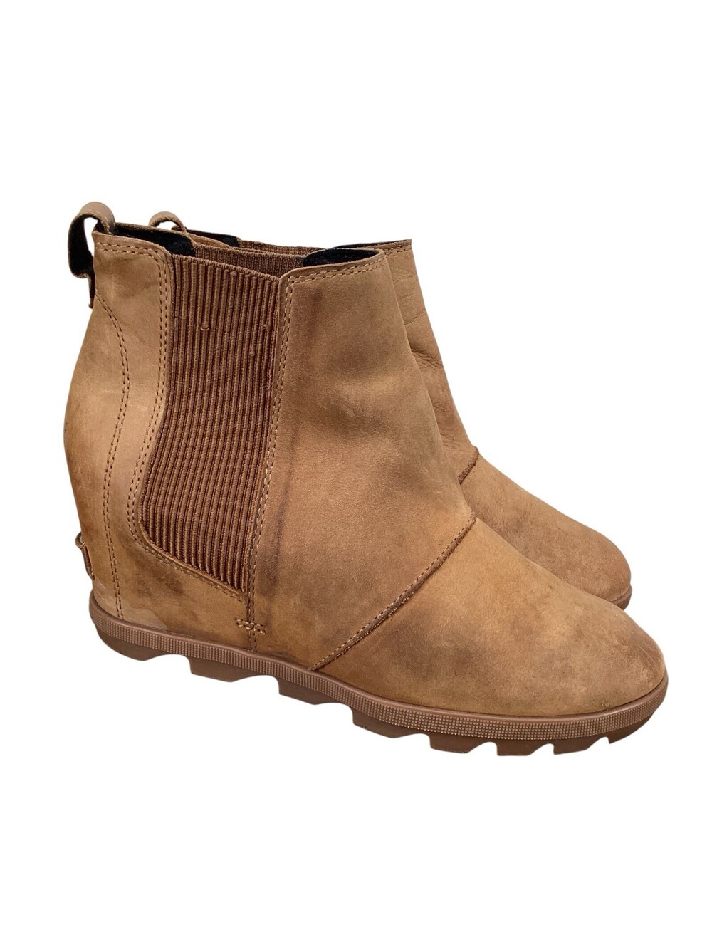 SOREL Womens Joan of Arctic Wedge II Chelsea Leather Boots Camel Brown Size 9